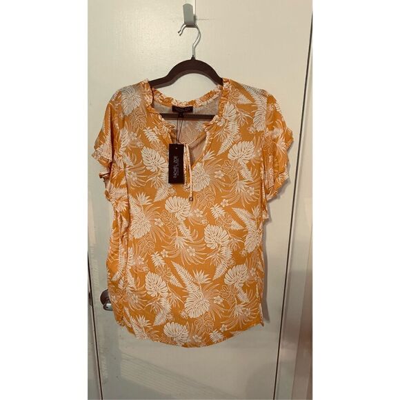Rachel Zoe Yellow Tropical Blouse New Size L New - Picture 1 of 9